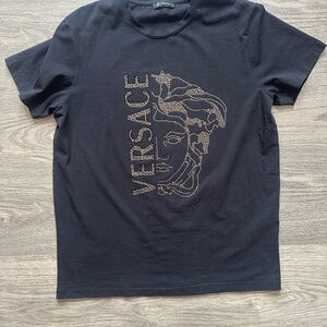 Versace Black Tee with Gold Medusa Design